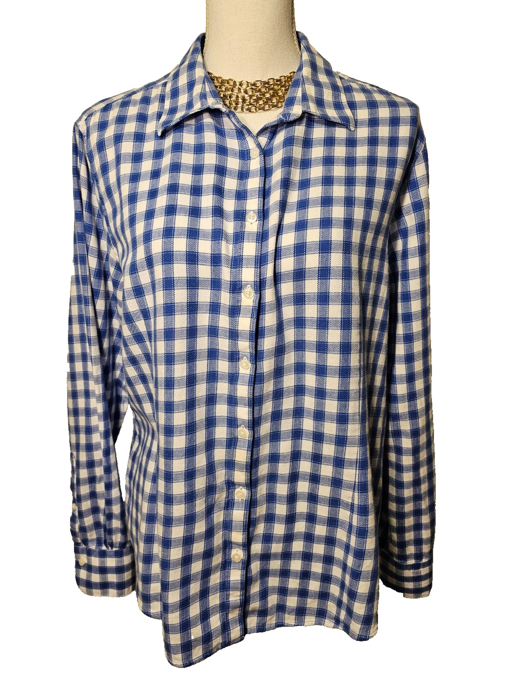 BROOKS BROTHERS "346" Womens 16 Blue Plaid Cotton Flannel Button Up Shirt